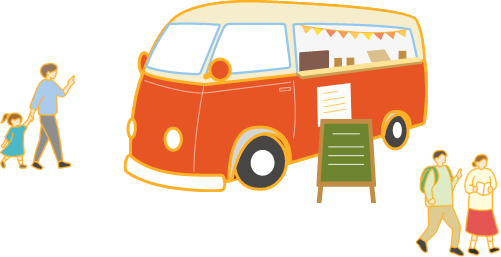 キッチンカーに集まる人々